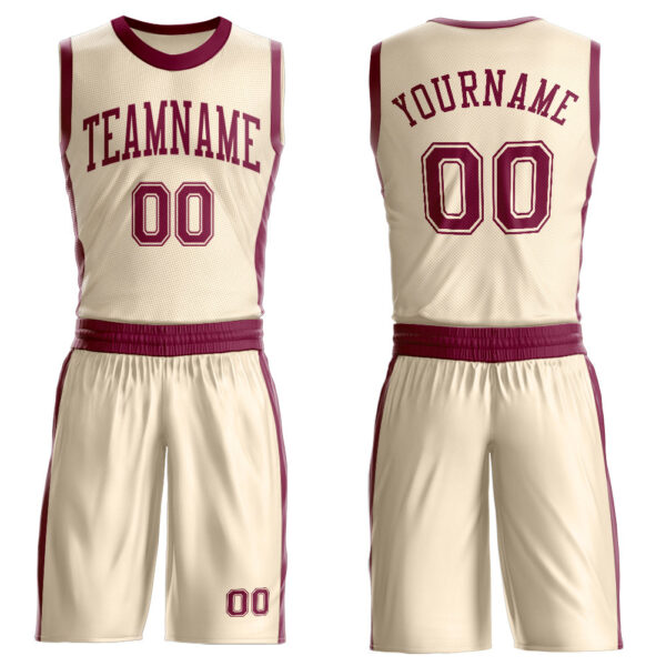 Custom Cream Maroon Round Neck Suit Basketball Jersey