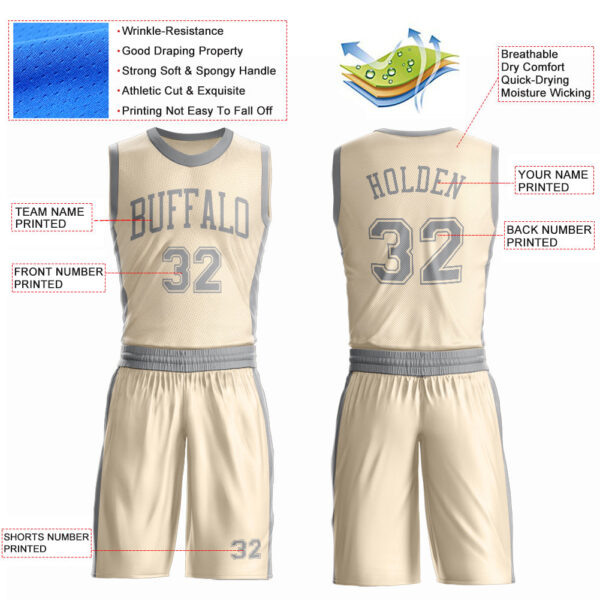 Custom Cream Gray Round Neck Suit Basketball Jersey