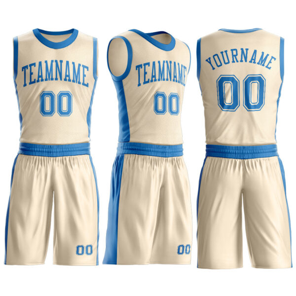 Custom Cream Blue Round Neck Suit Basketball Jersey