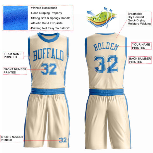Custom Cream Blue Round Neck Suit Basketball Jersey
