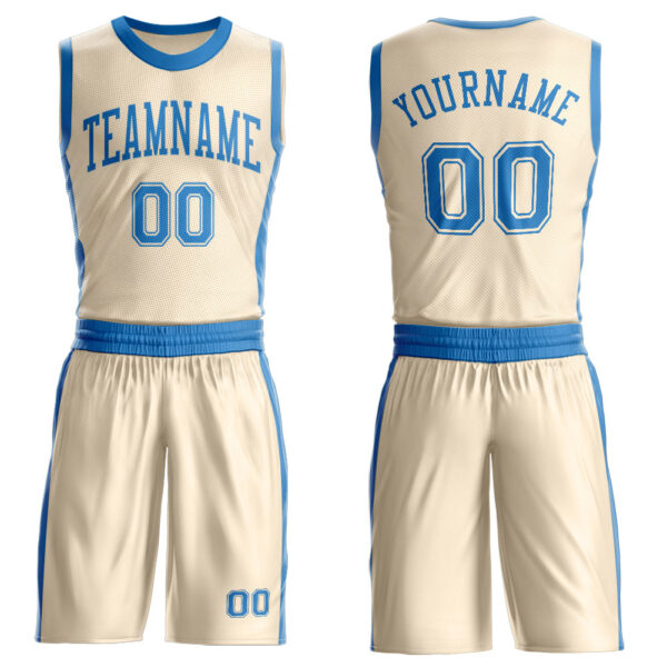 Custom Cream Blue Round Neck Suit Basketball Jersey