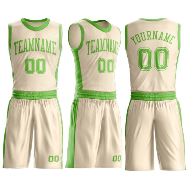 Custom Cream Neon Green Round Neck Suit Basketball Jersey