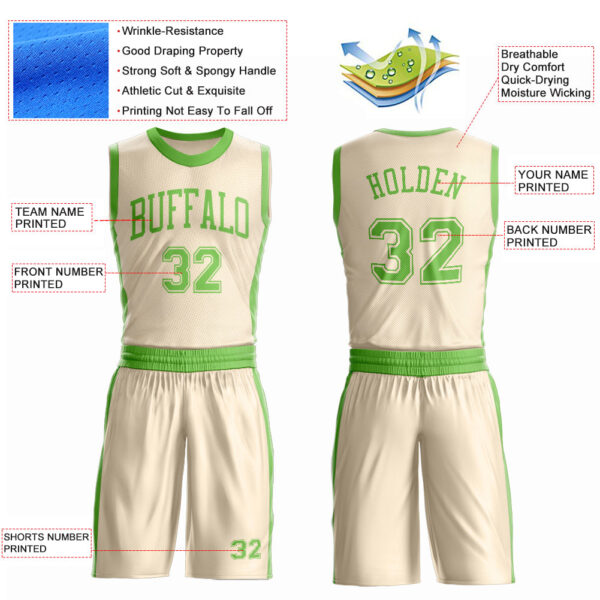 Custom Cream Neon Green Round Neck Suit Basketball Jersey