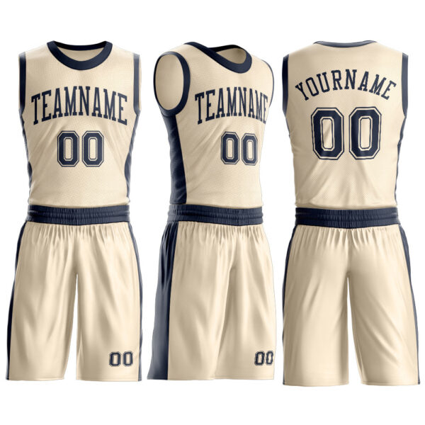 Custom Cream Navy Round Neck Suit Basketball Jersey