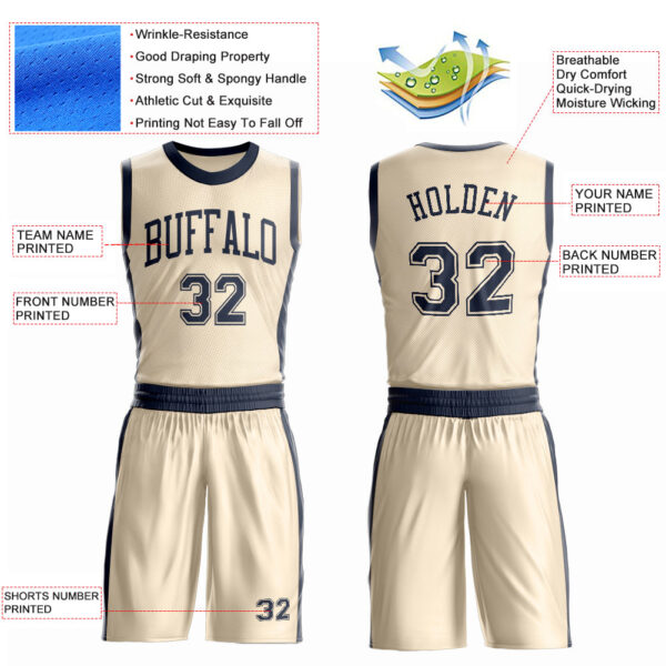 Custom Cream Navy Round Neck Suit Basketball Jersey