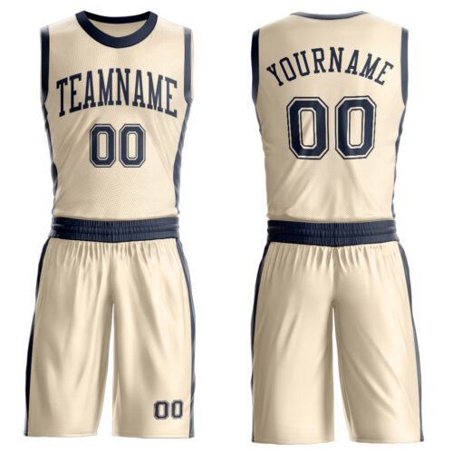 Custom Cream Navy Round Neck Suit Basketball Jersey