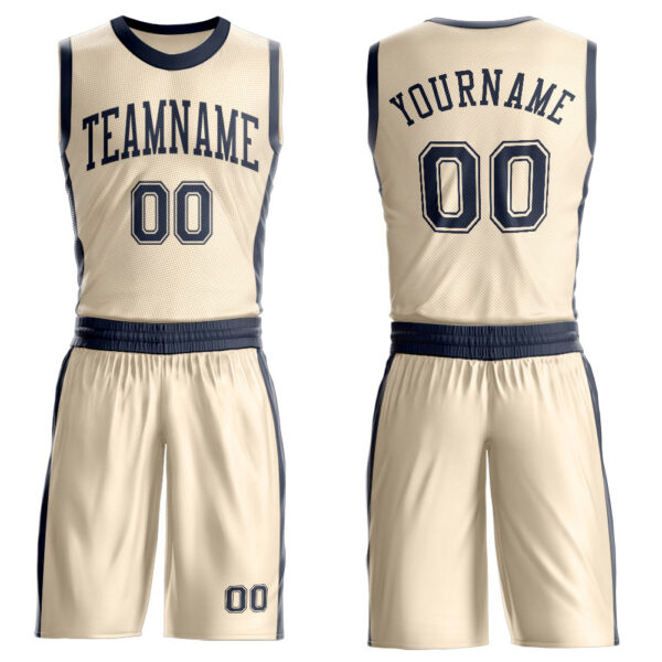 Custom Cream Navy Round Neck Suit Basketball Jersey