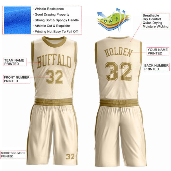 Custom Cream Old Gold Round Neck Suit Basketball Jersey