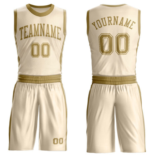 Custom Cream Old Gold Round Neck Suit Basketball Jersey