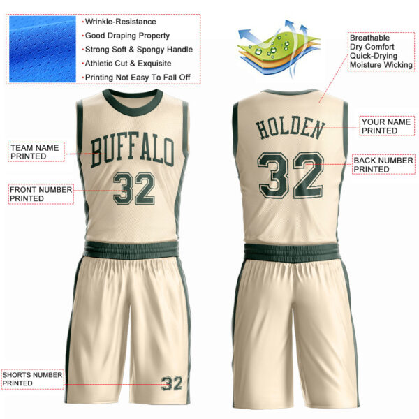 Custom Cream Green Round Neck Suit Basketball Jersey