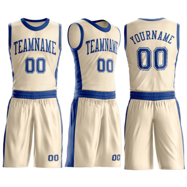Custom Cream Royal Round Neck Suit Basketball Jersey