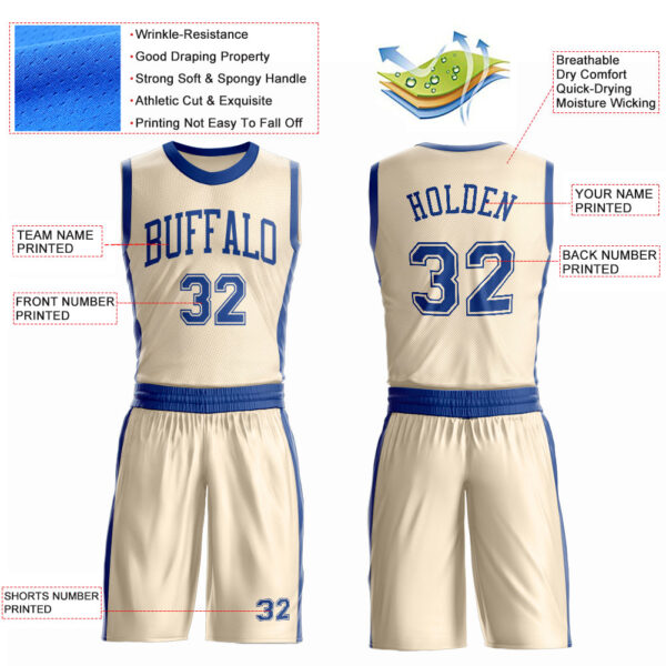 Custom Cream Royal Round Neck Suit Basketball Jersey