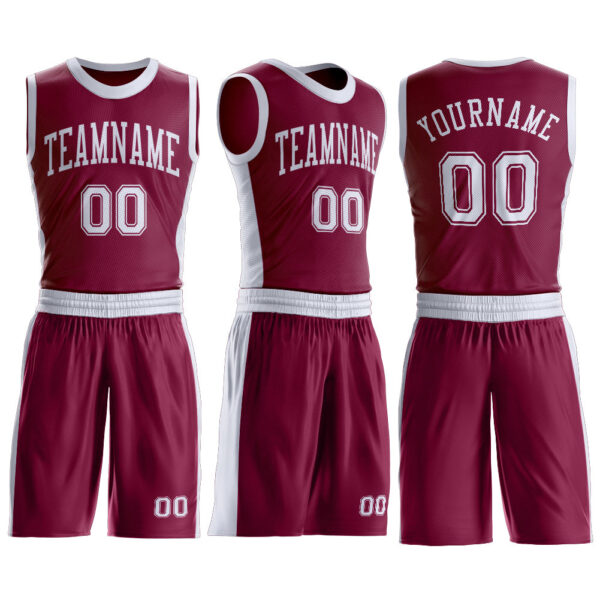 Custom Maroon White Round Neck Suit Basketball Jersey