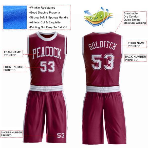 Custom Maroon White Round Neck Suit Basketball Jersey
