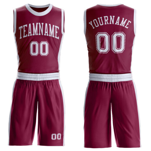 Custom Maroon White Round Neck Suit Basketball Jersey