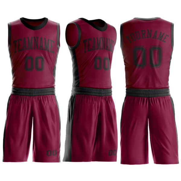 Custom Maroon Black Round Neck Suit Basketball Jersey