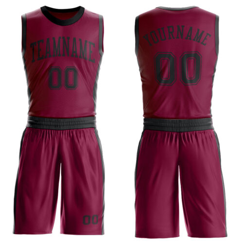 Custom Maroon Black Round Neck Suit Basketball Jersey