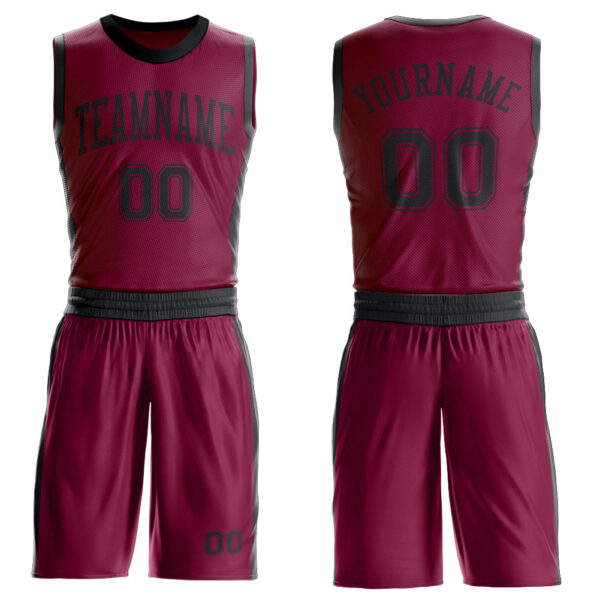 Custom Maroon Black Round Neck Suit Basketball Jersey