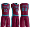 Custom Maroon Teal Round Neck Suit Basketball Jersey