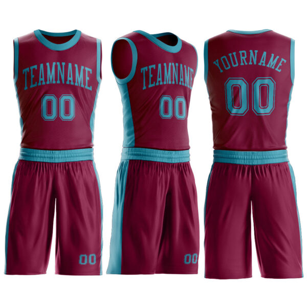 Custom Maroon Teal Round Neck Suit Basketball Jersey