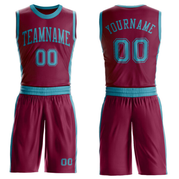 Custom Maroon Teal Round Neck Suit Basketball Jersey