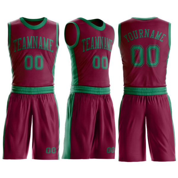 Custom Maroon Kelly Green Round Neck Suit Basketball Jersey