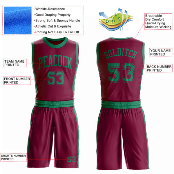 Custom Maroon Kelly Green Round Neck Suit Basketball Jersey