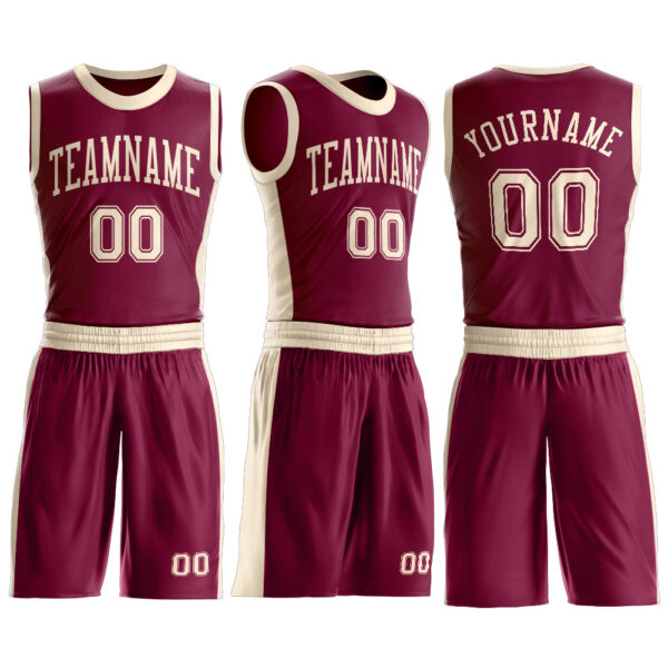 Custom Maroon Cream Round Neck Suit Basketball Jersey
