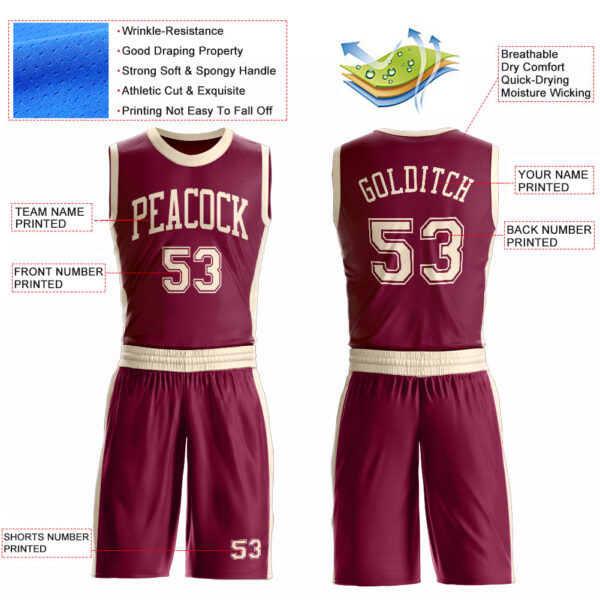 Custom Maroon Cream Round Neck Suit Basketball Jersey