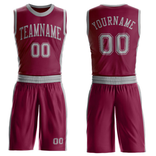 Custom Maroon Gray Round Neck Suit Basketball Jersey