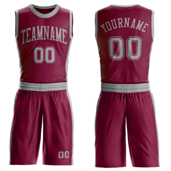 Custom Maroon Gray Round Neck Suit Basketball Jersey