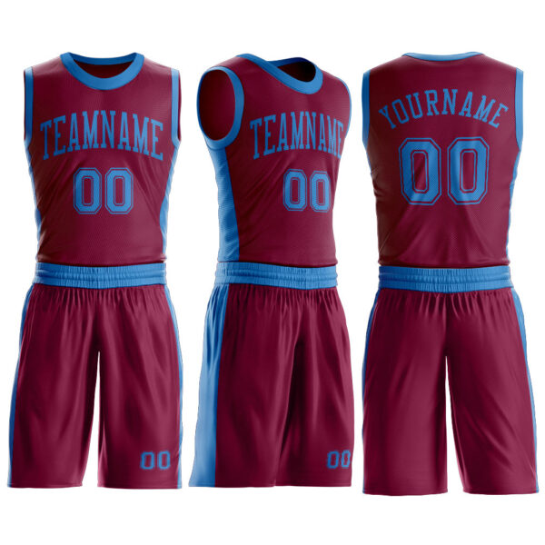 Custom Maroon Blue Round Neck Suit Basketball Jersey