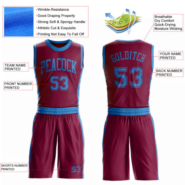 Custom Maroon Blue Round Neck Suit Basketball Jersey