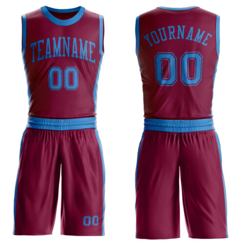 Custom Maroon Blue Round Neck Suit Basketball Jersey