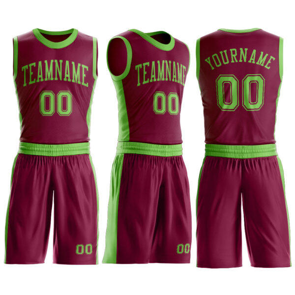 Custom Maroon Neon Green Round Neck Suit Basketball Jersey