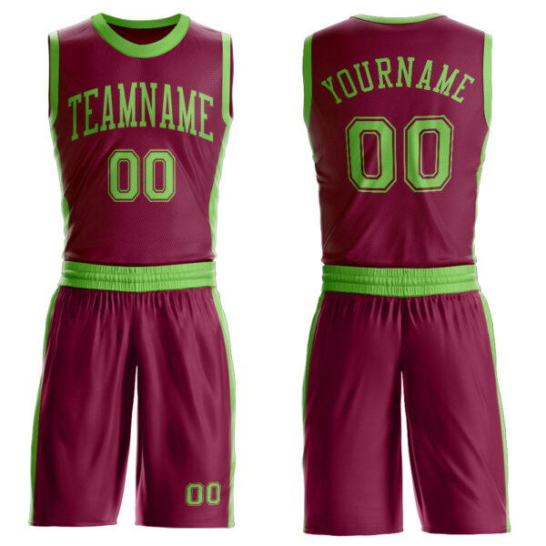 Custom Maroon Neon Green Round Neck Suit Basketball Jersey