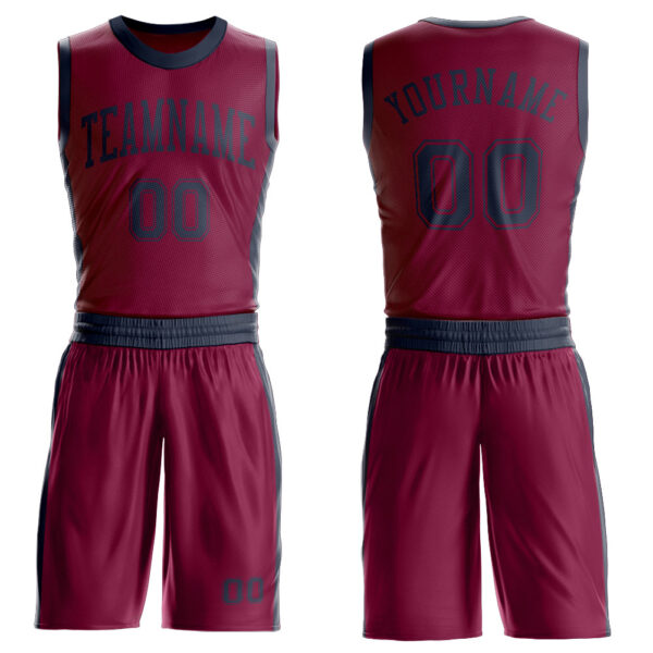Custom Maroon Navy Round Neck Suit Basketball Jersey