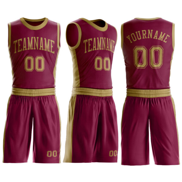 Custom Maroon Old Gold Round Neck Suit Basketball Jersey