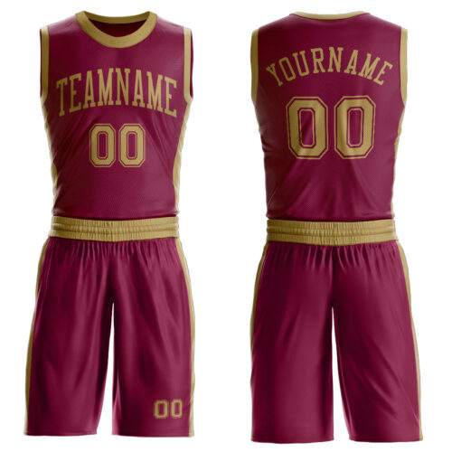 Custom Maroon Old Gold Round Neck Suit Basketball Jersey