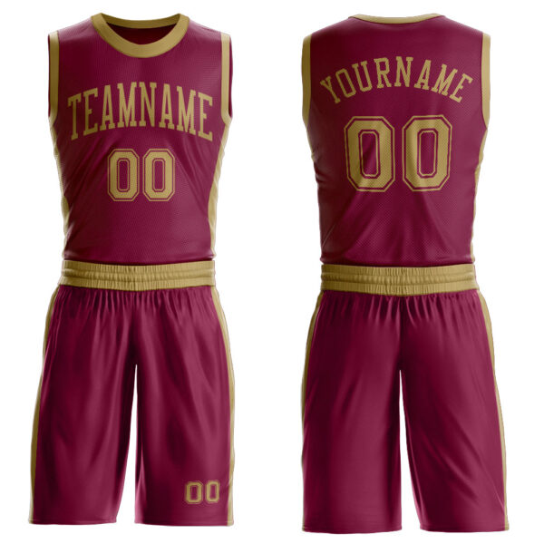 Custom Maroon Old Gold Round Neck Suit Basketball Jersey
