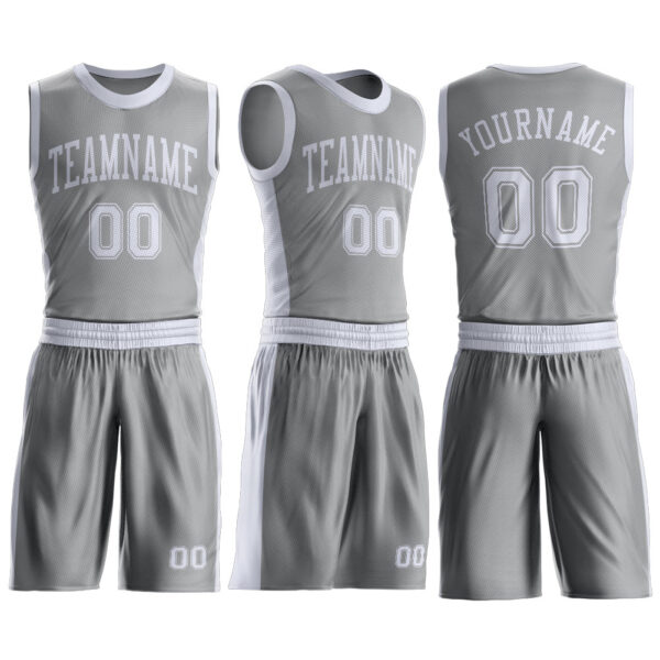 Custom Gray White Round Neck Suit Basketball Jersey