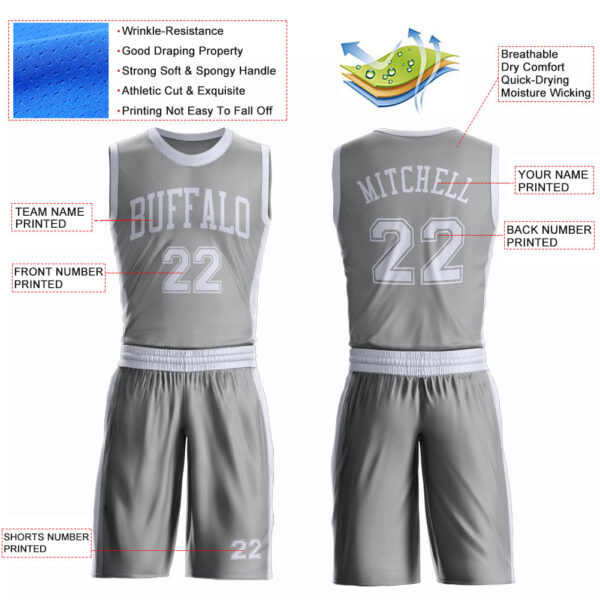 Custom Gray White Round Neck Suit Basketball Jersey