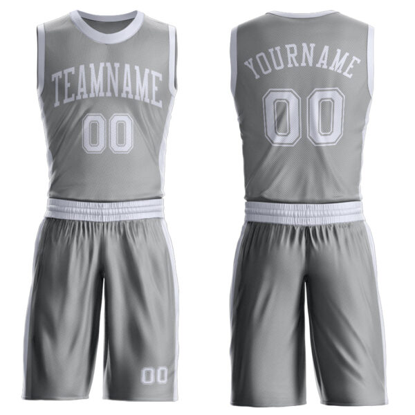 Custom Gray White Round Neck Suit Basketball Jersey