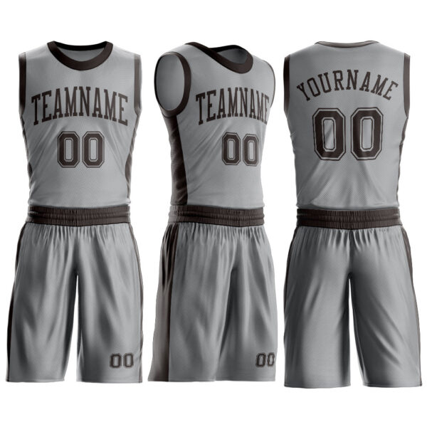 Custom Gray Brown Round Neck Suit Basketball Jersey