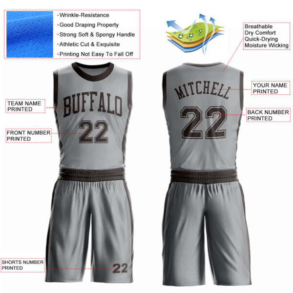Custom Gray Brown Round Neck Suit Basketball Jersey