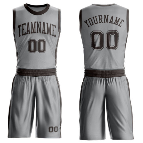 Custom Gray Brown Round Neck Suit Basketball Jersey