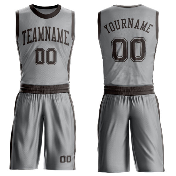 Custom Gray Brown Round Neck Suit Basketball Jersey