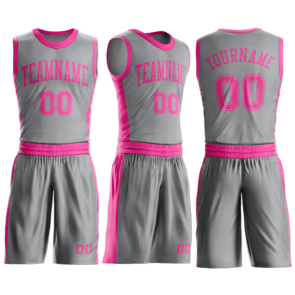 Custom Gray Pink Round Neck Suit Basketball Jersey