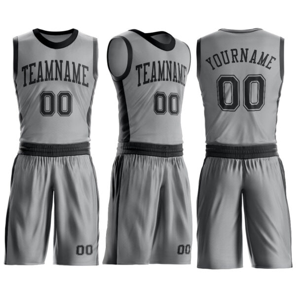 Custom Gray Black Round Neck Suit Basketball Jersey