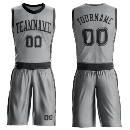 Custom Gray Black Round Neck Suit Basketball Jersey